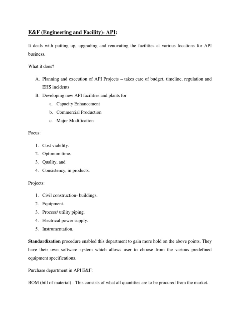 E&F (Engineering and Facility) - API | PDF