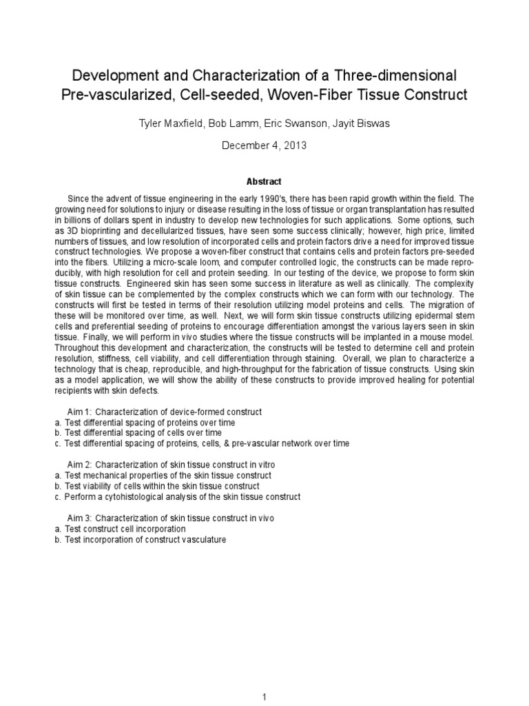 3D Pre-Vascularized Skin Tissue Construct | PDF | Tissue Engineering ...