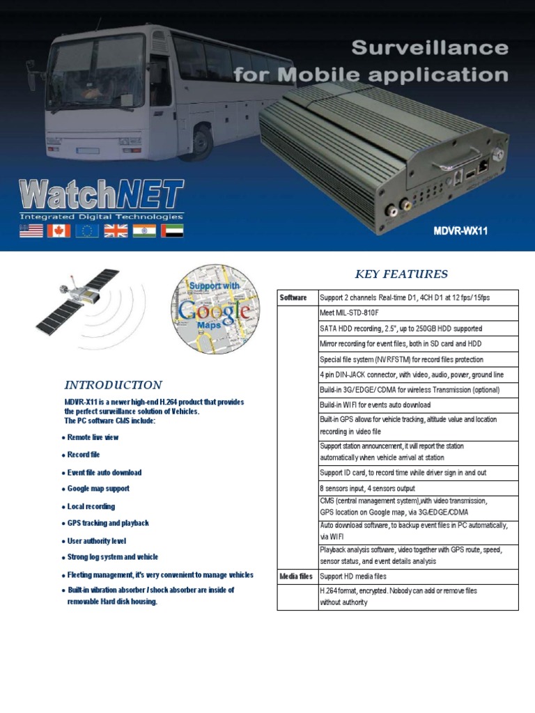 x11 Mobile DVR Spec Sheet PDF Digital Video Recorder Video