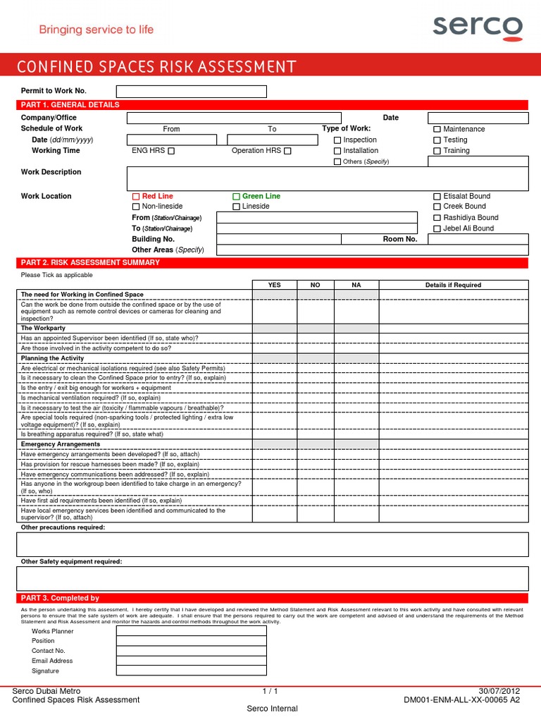 Confined Spaces Risk Assessment Template | Prevention | Safety