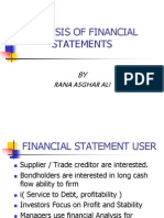 Analysis of Financial Statements: BY Rana Asghar Ali