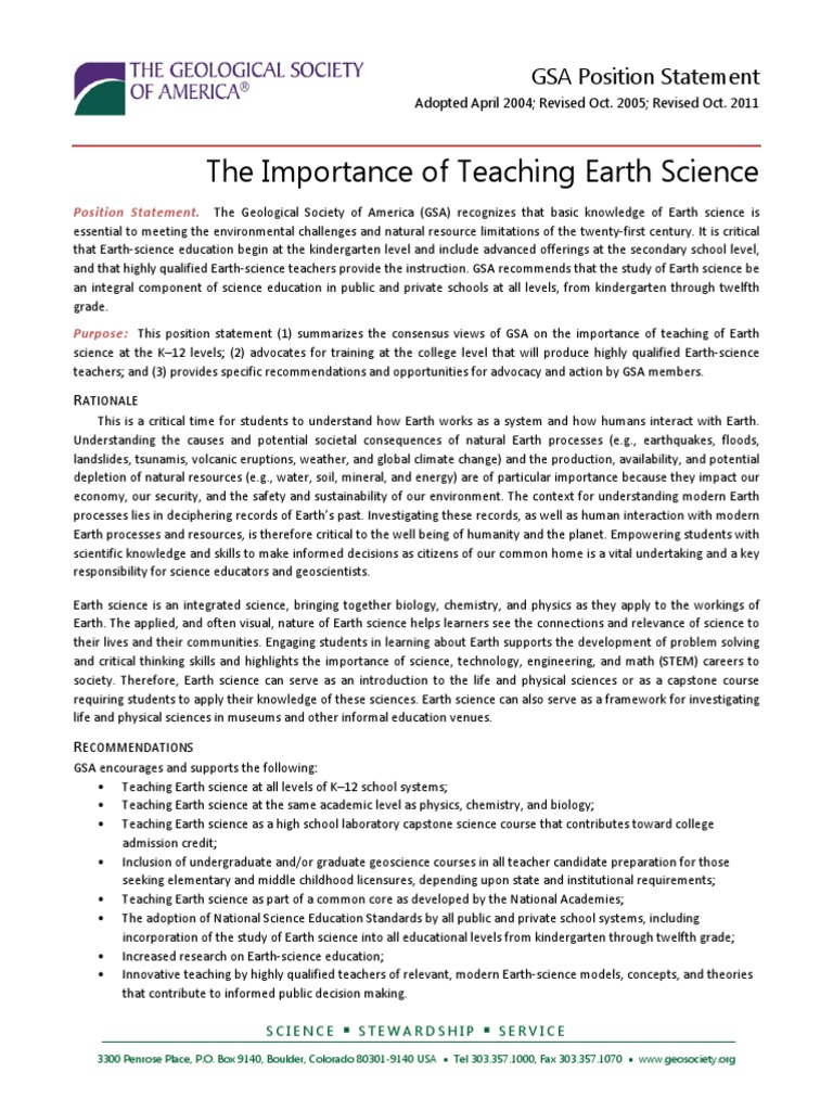 Teaching Earth Science PDF Science Education Science