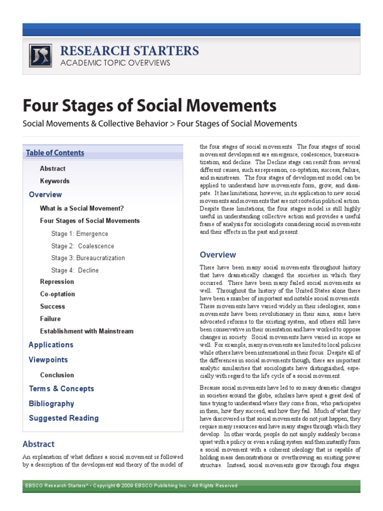 Four Stages of Social Movements Social Movements Sociology