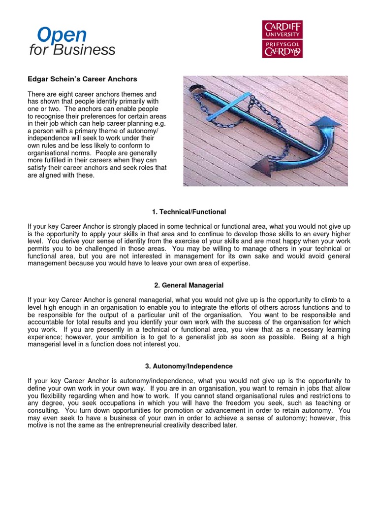 Edgar Scheins Career Anchors PDF Entrepreneurship Autonomy