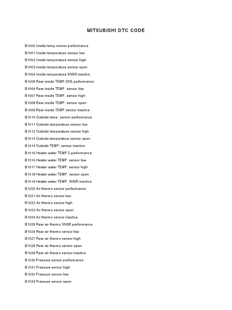 Mitsubishi Dtc Code