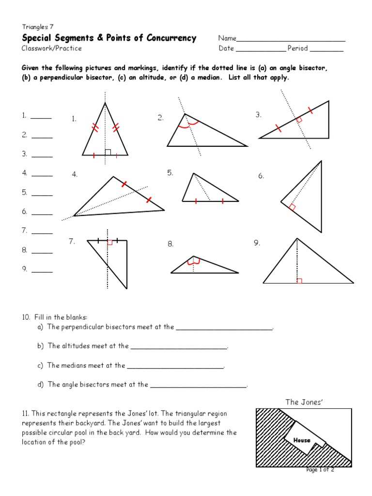 worksheet Special Segments In Triangles Worksheet d7 special segments classwork practice triangle angle angle