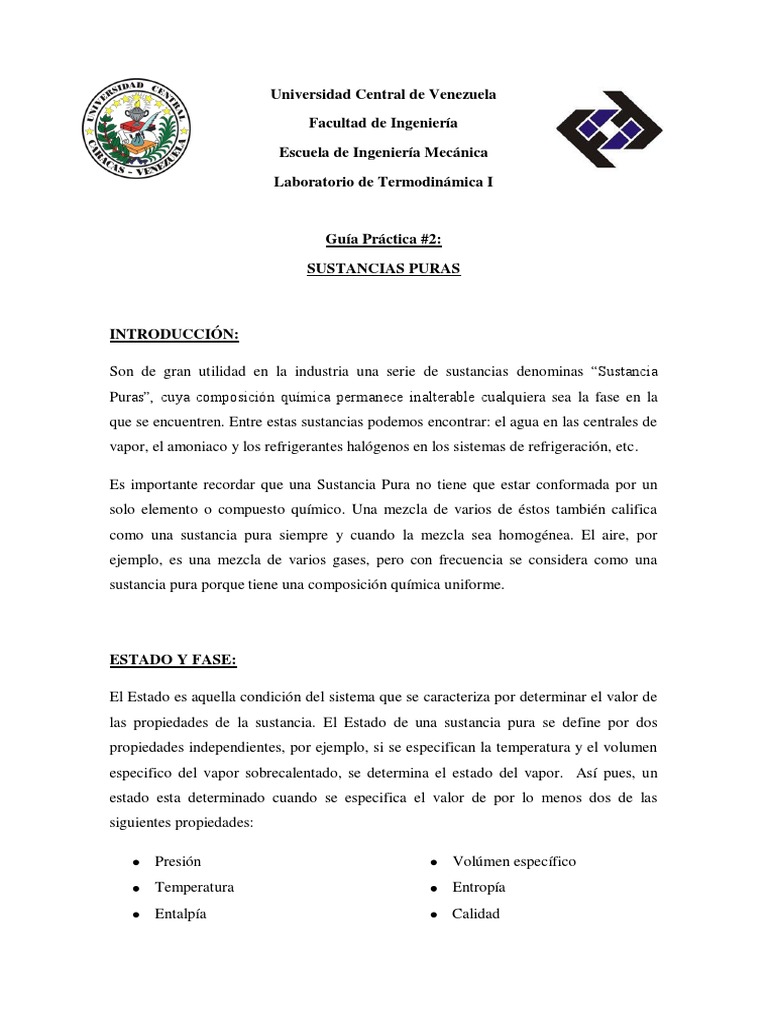 Guia de Sustancias Puras PDF | PDF | Termodinámica | Vapor