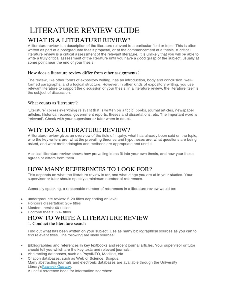 Literature Review Guide  Literature Review  Thesis