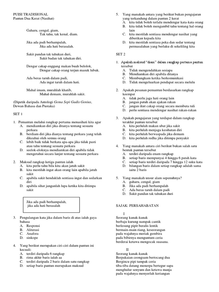 Soalan Bahasa Melayu Tingkatan 2