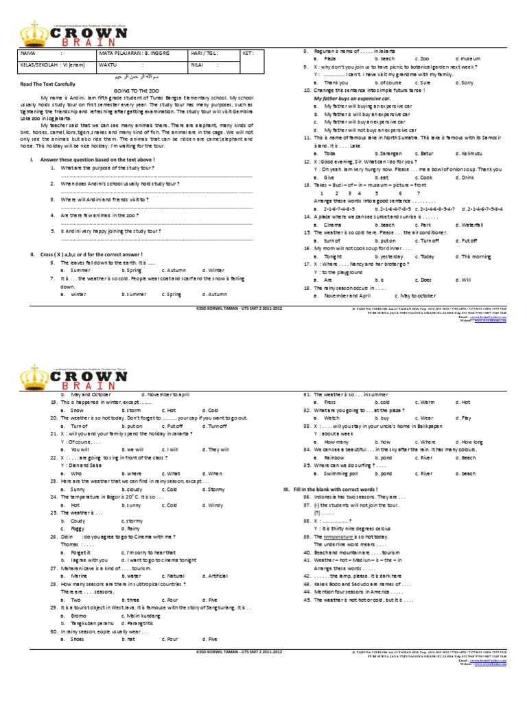 Get Soal Uts Bahasa Inggris Kelas 6 Semester 2 Kunci Jawaban PNG