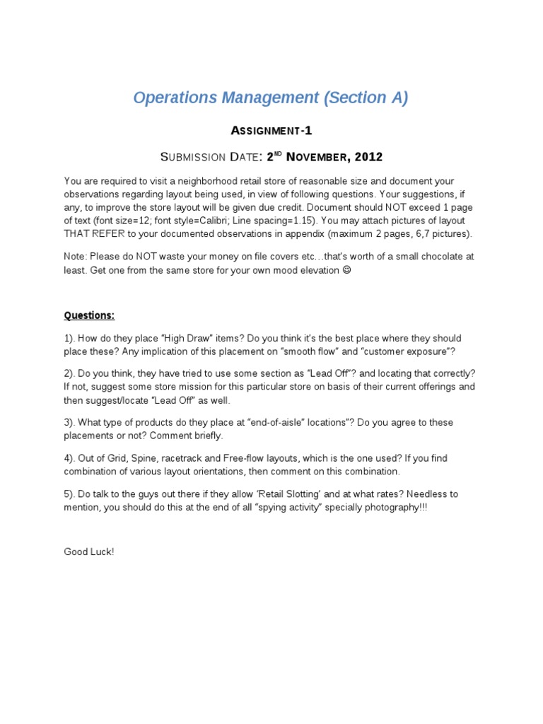 OPM Assignment 1 | PDF | Business