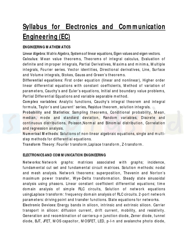 Syllabus For Electronics and Communication Engineering (EC) PDF