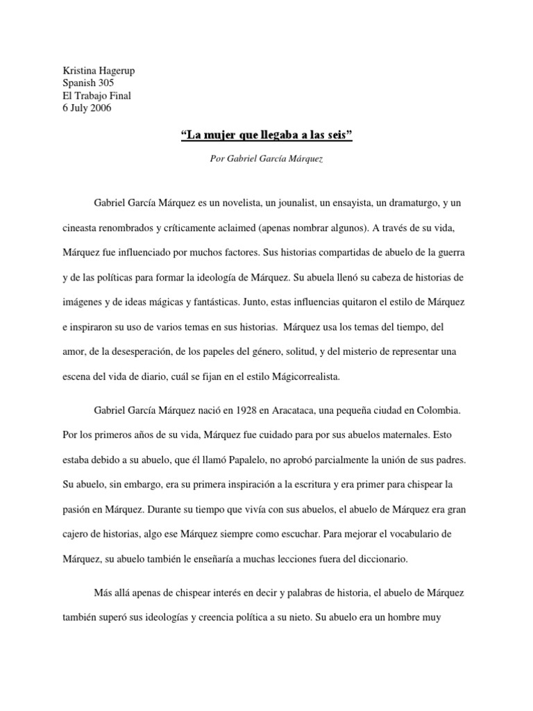 La Mujer Que Llegaba A Las Seis PDF Gabriel García Márquez Fantasía