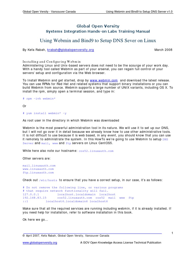 Using Webmin and Bind9 To Setup DNS Server On Linux v12 | PDF | Domain ...