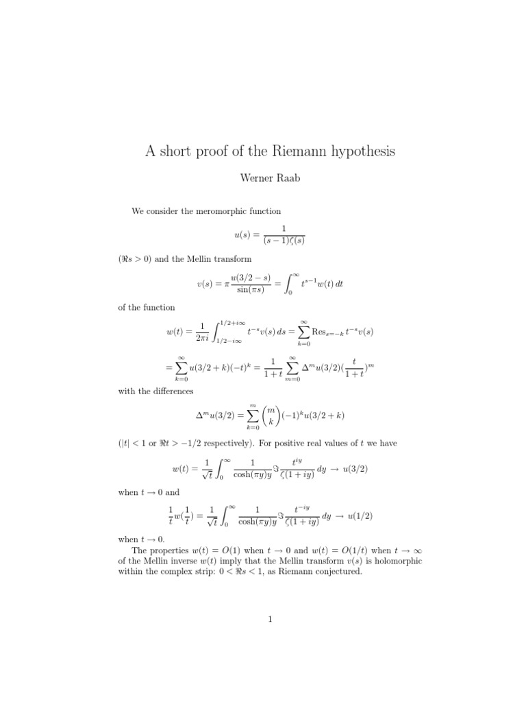 Short Proof of the Riemann Hypothesis | PDF