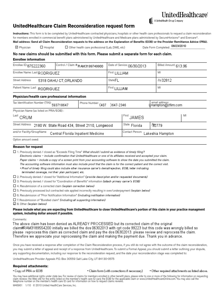 Uhc appeal form patient service industries
