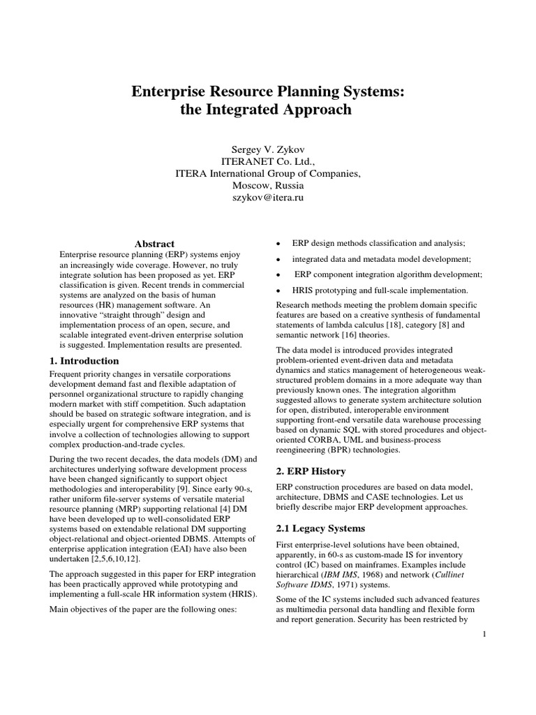 Enterprise Resource Planning Systems | PDF