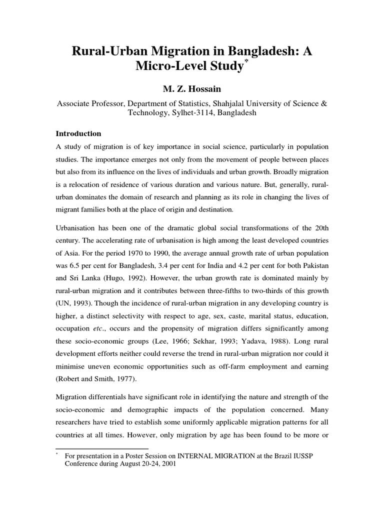 Rural-Urban Migration Dynamics in Bangladesh | PDF | Human Migration ...