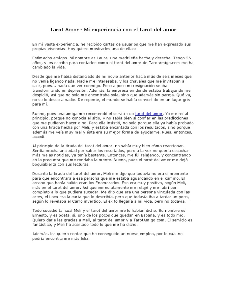 Tarot Amor - Mi Experiencia Con El Tarot Del Amor | PDF | Tarot | Amor