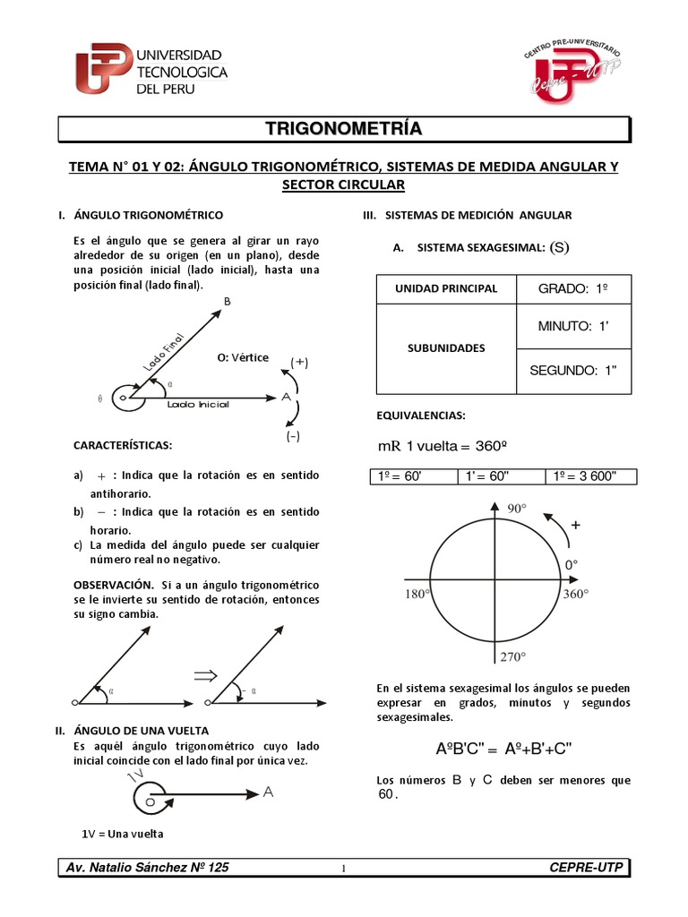 Trigonometria 01 02 Sistemas de Medida Angular Sector Circular Intensivo |  PDF | Espacio | Geometría Elemental