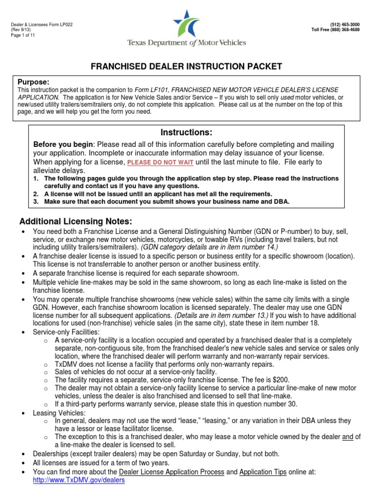 Licensing Requirements and Application Instructions for Franchised New