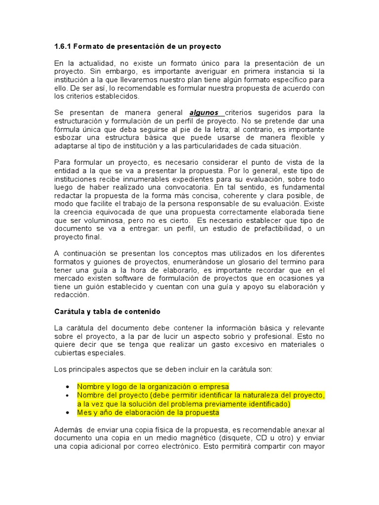 Formato para Presentación de Proyectos | PDF | Producto (Negocio ...