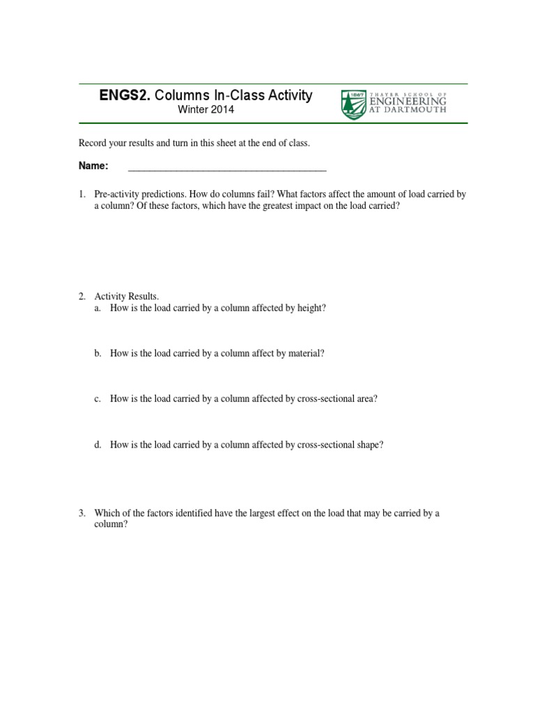 Column Load Factors In-Class Activity | PDF