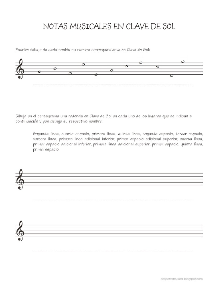 Notas Musicales en Clave de Sol | PDF | Clave Composiciones Musicales