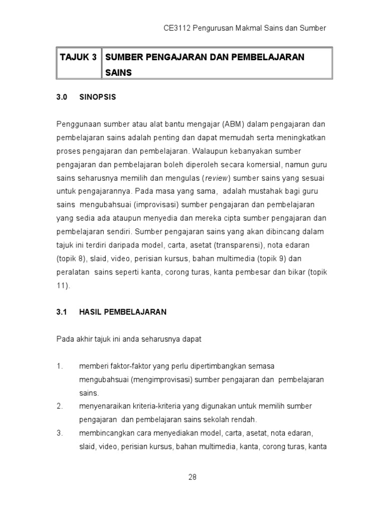 TAJUK 3 Sumber Pengajaran Dan Pembelajaran Sains