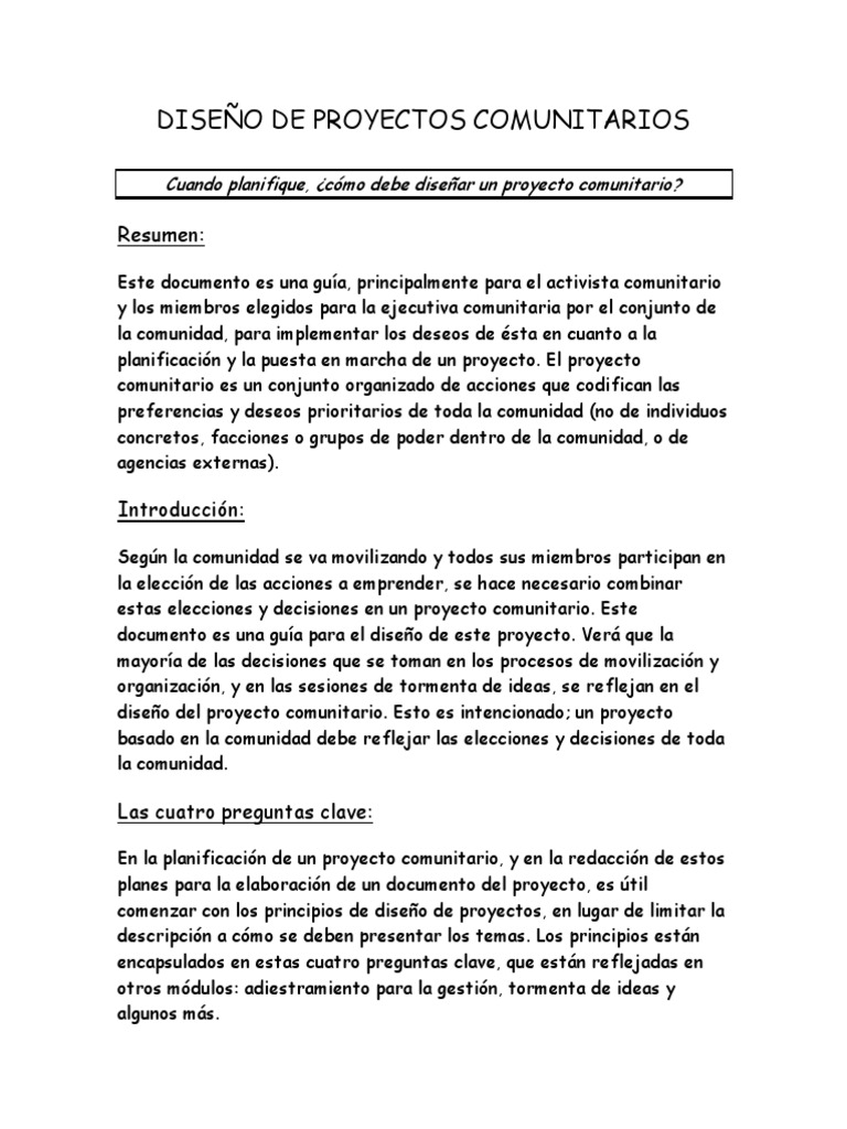 Guía para Diseñar Proyectos Comunitarios | PDF | Presupuesto | Diseño