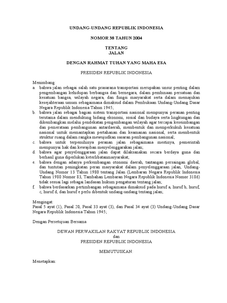 UU No. 38 Tahun 2004 Tentang Jalan