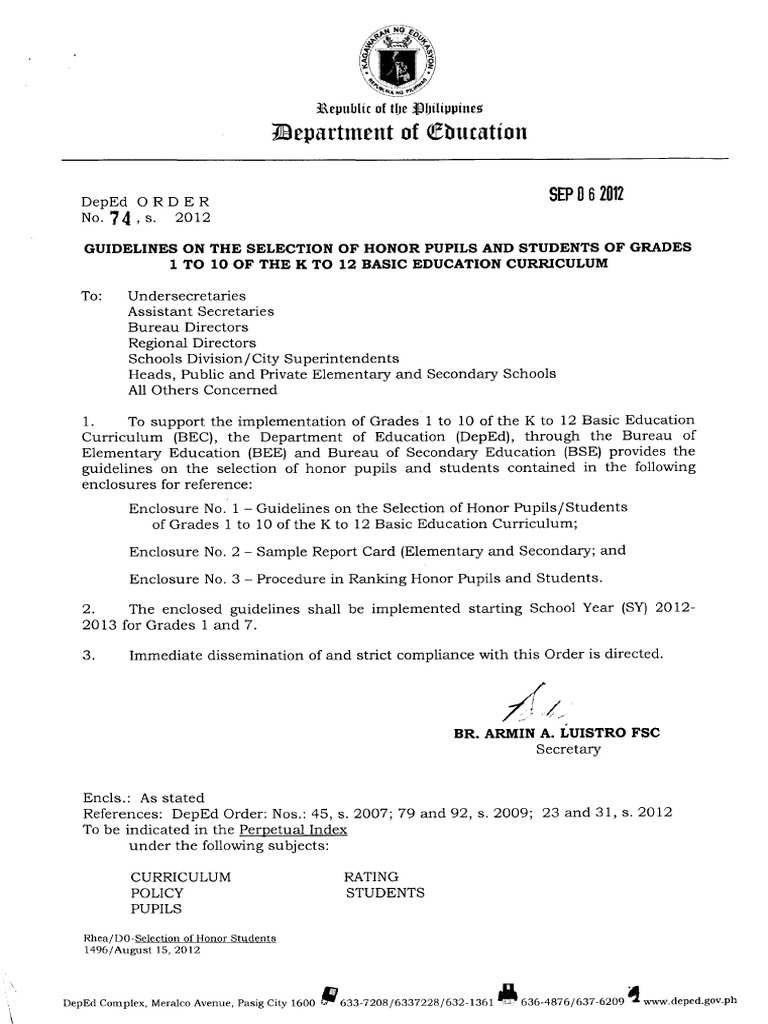 Deped order no 74 s 2012