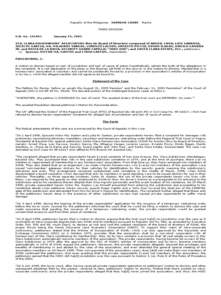 Homeowners Association Jurisdiction Case | PDF | Complaint | Pleading