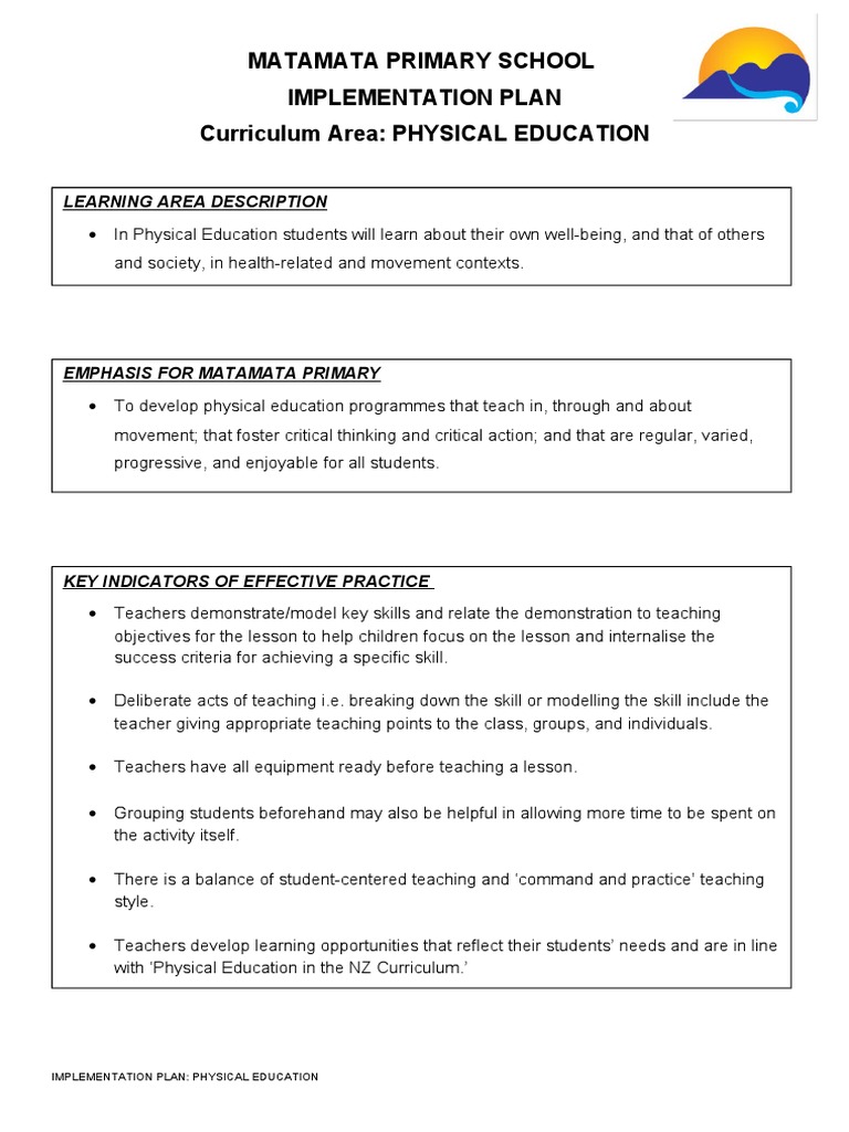 Implementation Plan - Physical Education | PDF | Clinical Medicine | Sports