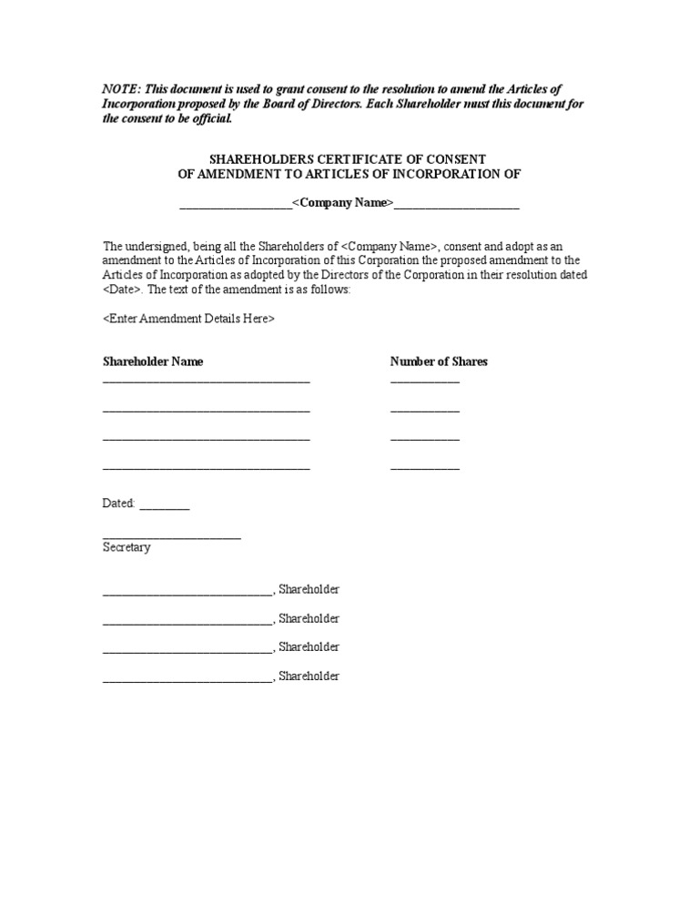 93 Shareholders Certificate of Consent of Amendment PDF