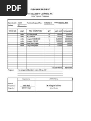 Purchase Request Form Sample