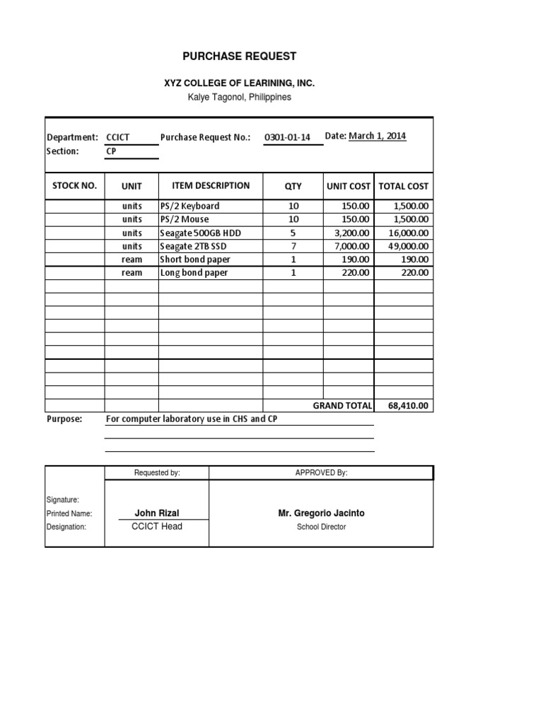 Purchase Request Form Sample | PDF