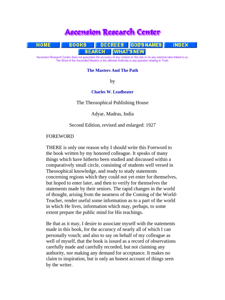 The Masters and The Path | PDF | Plane (Esotericism) | Ascended Master