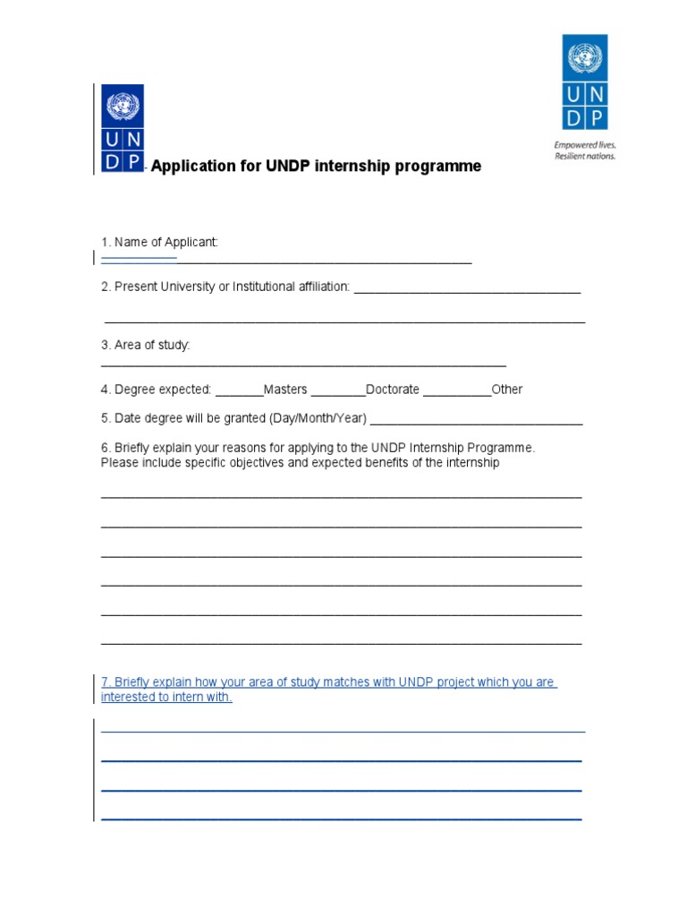 Application Form For UNDP Internship PDF Internship Job Hunting