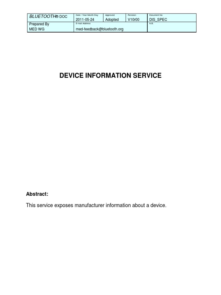 Device Information Service | PDF | Bluetooth | Computing