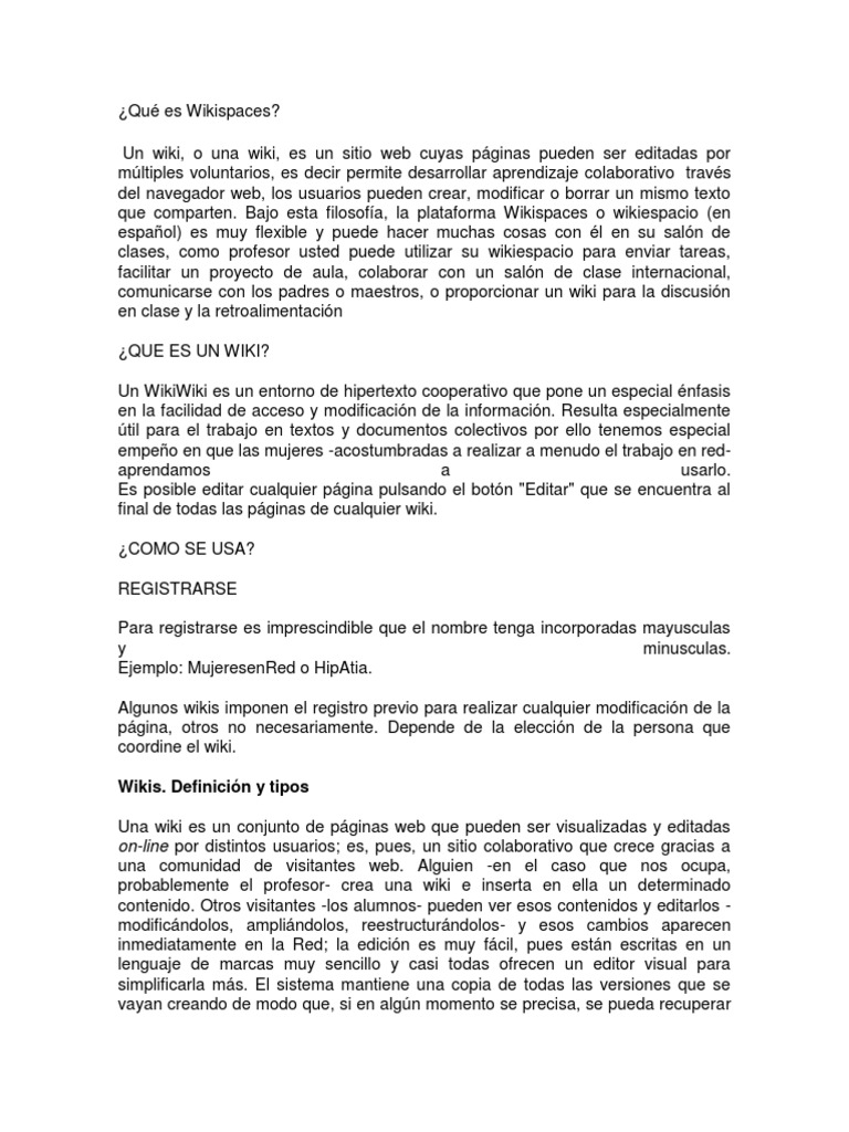Que Es Wikispaces | PDF | Scribd | Wiki