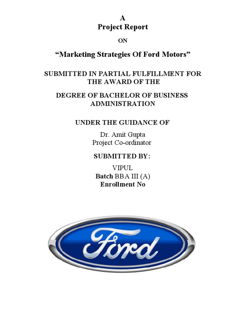 Project on Ford Motors Market Segmentation Marketing
