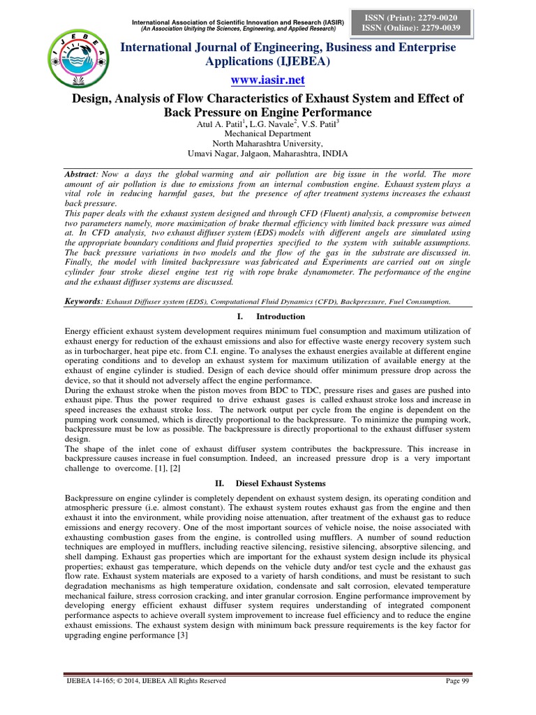 Design, Analysis of Flow Characteristics of Exhaust System and Effect ...