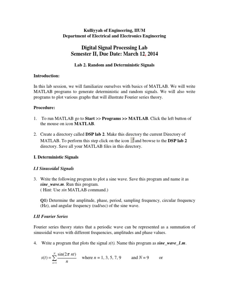 Digital Signal Processing Lab 2 PDF Signal (Electrical Engineering