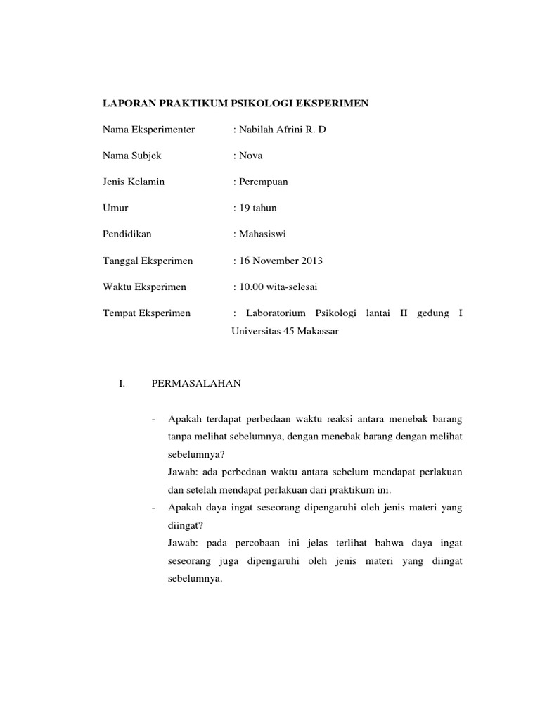 Laporan Praktikum Psikologi Eksperimen Docx