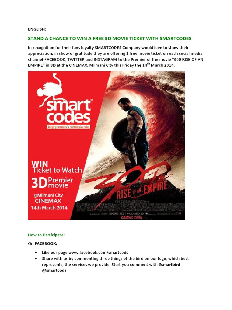 Win Free 3D Movie Tickets with SmartCodes | PDF | Games & Activities