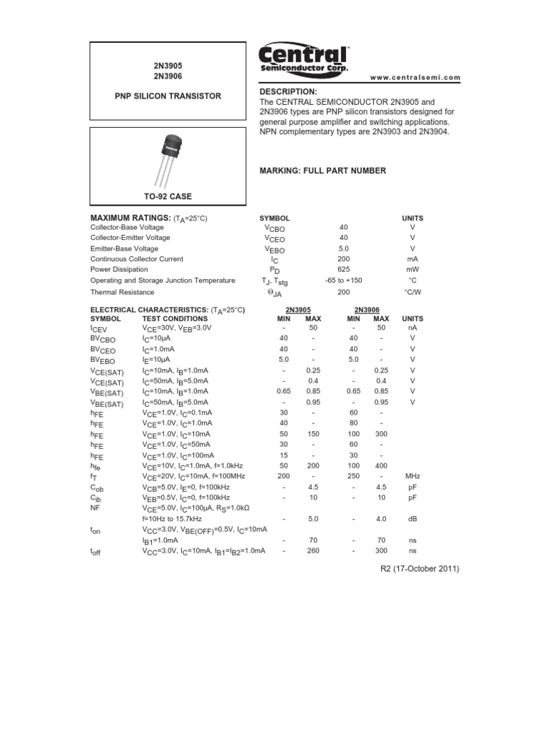 2N3905 2N3906 PNP Silicon Transistor Description PDF