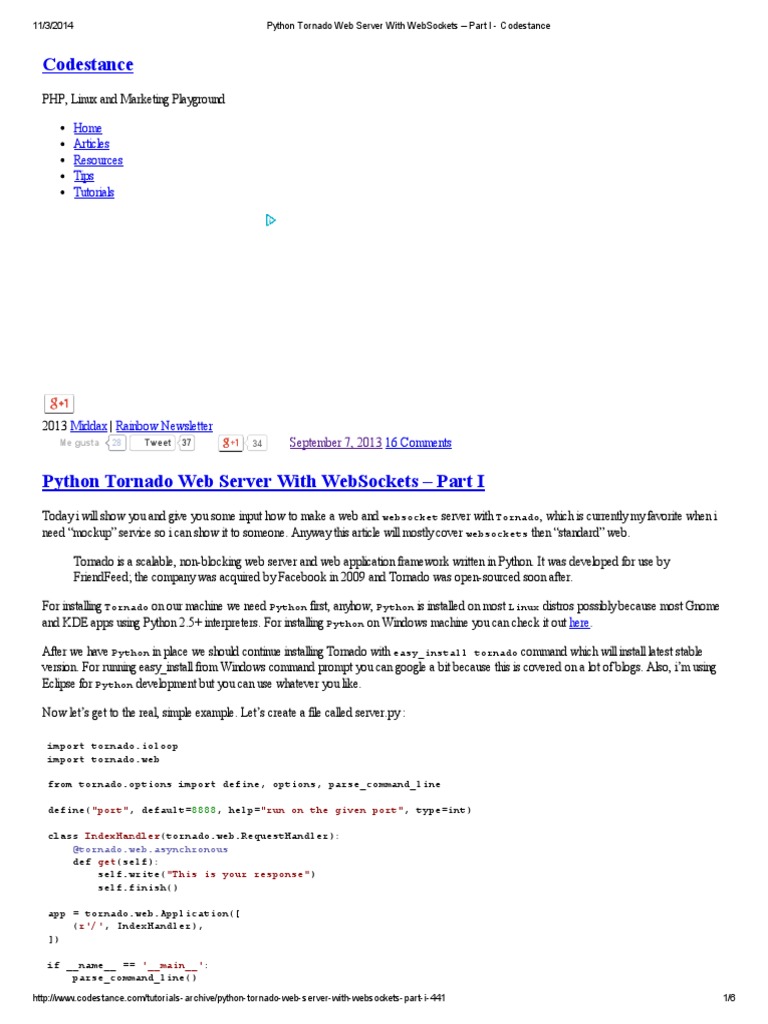 Python Tornado Web Server With WebSockets Part I Codestance