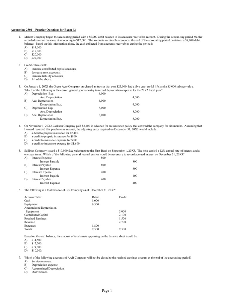 Accounting 2301 Exam #2 Practice Questions | PDF | Wellness