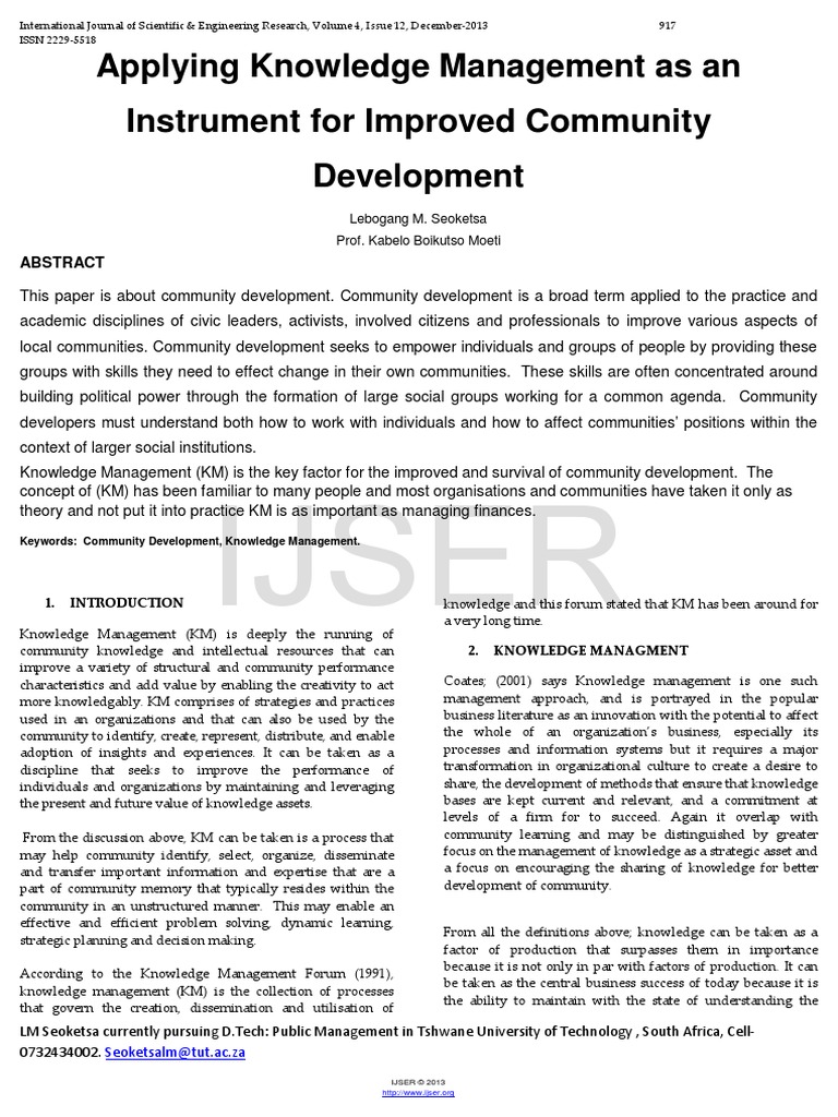 Applying Knowledge Management As An Instrument For Improved Community ...